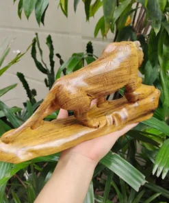 Wooden Tiger Statue 11.8” W Handcrafted Feng Shui Tiger Decor