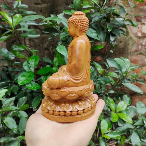 Wooden Vairocana Buddha Statue 15 cm Green Cypress